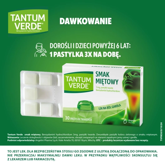 Tantum Verde 3 mg Smak miętowy, 30 pastylek do ssania