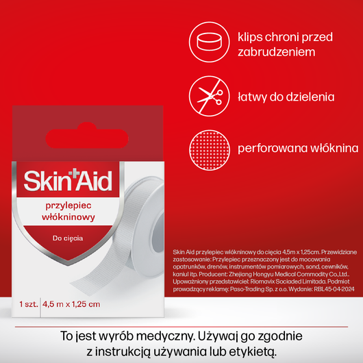 Skin Aid Przylepiec włókninowy 4,5 m x 1,25 cm