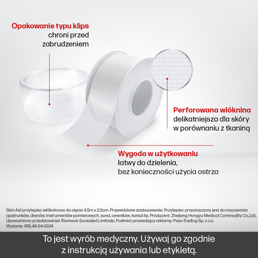 SKIN AID Przylepiec włókninowy, 4,5 m x 2,5 cm