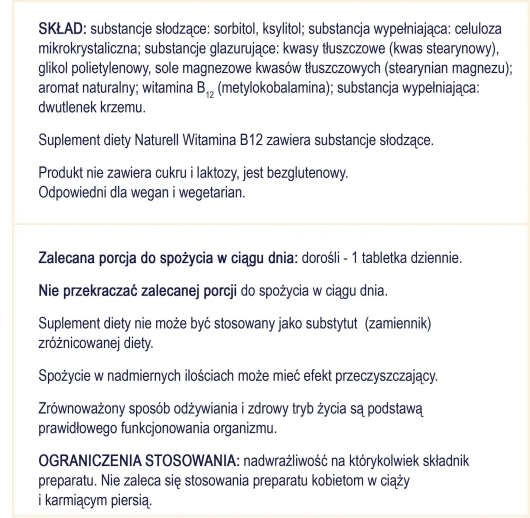 NATURELL Witamina B12, 60 tabletek do ssania