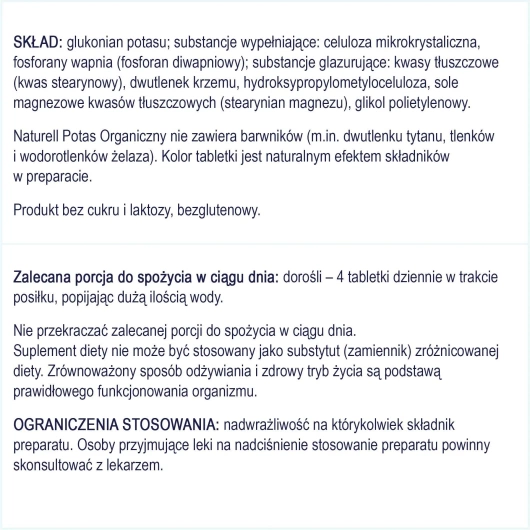 NATURELL Potas organiczny, 100 tabletek