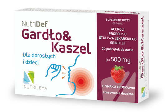 NutriDef Gardło&Kaszel Smak truskawki, 20 pastylek