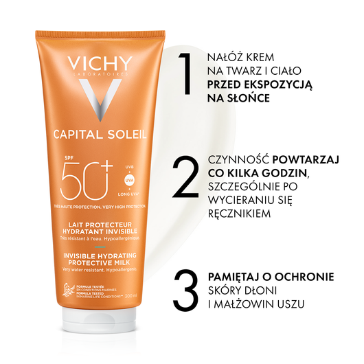 VICHY CAPITAL SOLEIL Ochronne mleczko nawilżające do twarzy i ciała SPF50+, 300ml
