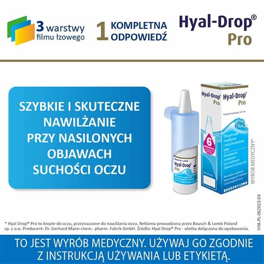 Hyal-Drop Pro, nawilżające krople do oczu, 10 ml