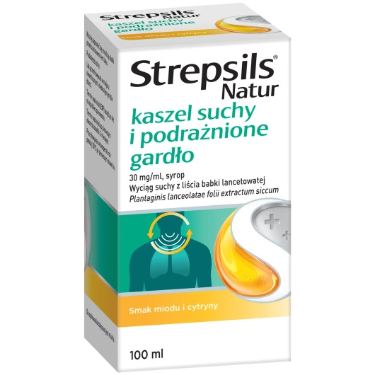 Strepsils Natur kaszel suchy i podrażnione gardło, 30 mg/ml Syrop, 100 ml