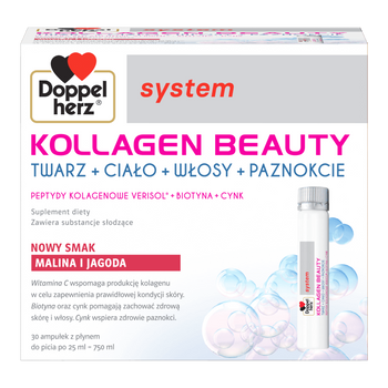 Doppelherz system Kollagen Beauty smak malina-jagoda, 30 ampułek po 25 ml