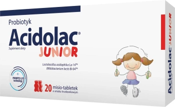 Acidolac Junior o smaku truskawkowym, 20 misio-tabletek