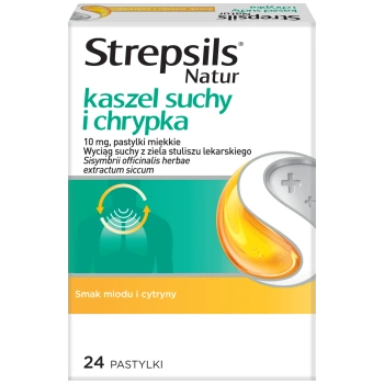 Strepsils Natur kaszel suchy i chrypka 10 mg, 24 pastylki miękkie