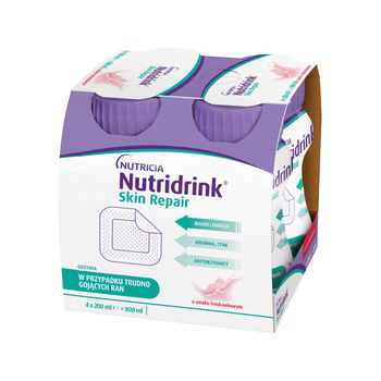Nutridrink Skin Repair o smaku truskawkowym, 4x200ml