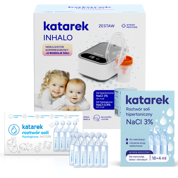 Katarek Inhalo Nebulizator kompresorowy + Sól hipertoniczna + Sól fizjologiczna