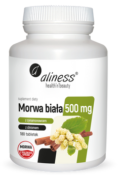 Aliness Morwa Biała 500 mg z cynamonowcem i chromem, 180 tabletek