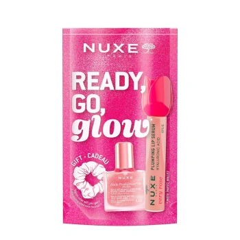 Nuxe Ready, Go, Glow Very Rose Zestaw Rozświetlona skóra, miękkie usta i perfekcyjna fryzura