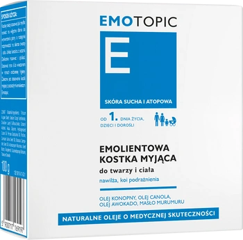 EMOTOPIC Emolientowa kostka myjąca do twarzy i ciała, 100 g