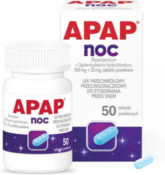 APAP Noc 500 mg + 25 mg, 50 tabletek powlekanych
