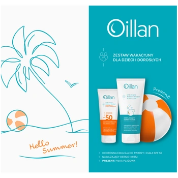 Oillan Zestaw Wakacyjny Emulsja Ochronna SPF 50 + Dermo-Krem 200 ml + Piłka Plażowa