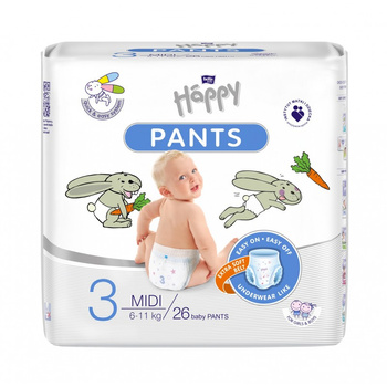 Bella Happy Pants Midi Pieluchomajtki dla dzieci 6–11 kg, 26 sztuk