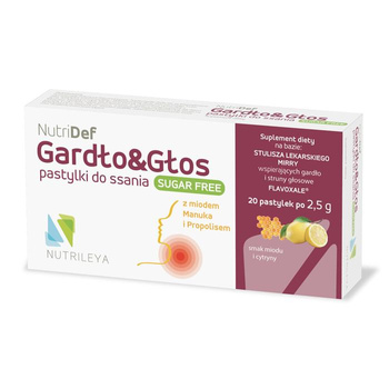 NutriDef Gardło&Głos z miodem Manuka i Propolisem Smak cytrynowy, 20 pastylek
