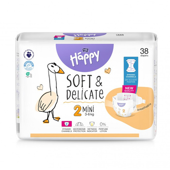 Bella Happy 2 Mini Pieluszki z dynamicznymi kanałami 3-6 kg, 38 sztuk