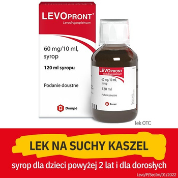 LEVOPRONT 60 mg/10 ml, lek na kaszel suchy dla dzieci od 2 lat i dorosłych,  syrop 120 ml