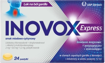 INOVOX EXPRESS o smaku miodowo - cytrynowym, 24 pastylki do ssania