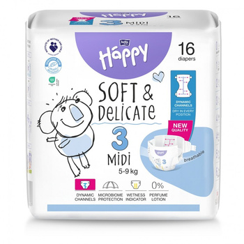 Bella Happy 3 Midi Pieluszki z dynamicznymi kanałami 5–9 kg, 16 sztuk