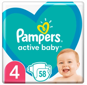 PAMPERS Active Baby 4 (9-14 kg) Pieluchy, 58 sztuk