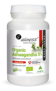 Aliness Organic Ashwagandha KSM-66 200 mg, 100 kapsułek