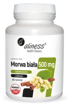 Aliness Morwa Biała 500 mg z cynamonowcem i chromem, 180 tabletek