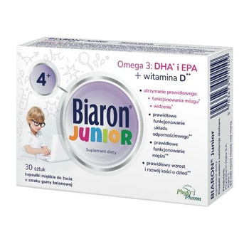 Bioaron Junior 4+ Miękkie kapsułki do żucia, smak owocowej gumy balonowej, 30 sztuk