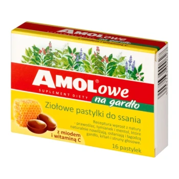 Amolowe na gardło, 16 pastylek z miodem i witaminą C 