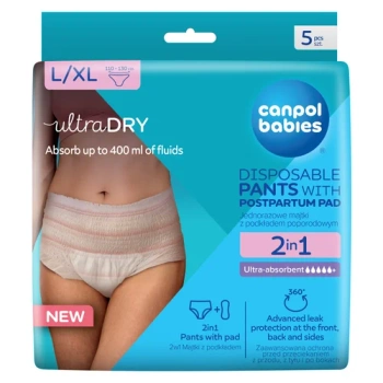Canpol babies Jednorazowe majtki 2w1 z podkładem poporodowym L/XL, 5 sztuk