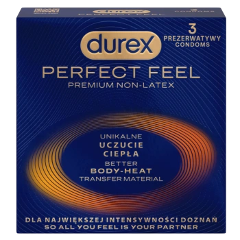 Durex Perfect Feel Premium Non-Latex Unikalne uczucie ciepła Prezerwatywy, 3 sztuki