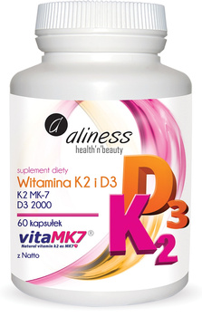 Aliness Witamina K2 MK-7 100 µg z Natto + D3 2000 j.m., 60 kapsułek