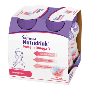 Nutridrink Protein Omega 3 o smaku truskawkowo-malinowym, 4x125 ml
