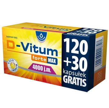 D-Vitum Forte Max 4000 j.m. – witamina D3 w kapsułkach, 150 sztuk (120+30 gratis)