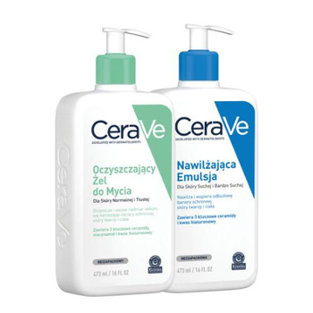 ﻿Cerave Zestaw Żel oczyszający + emulsja nawilżająca, 2x473ml