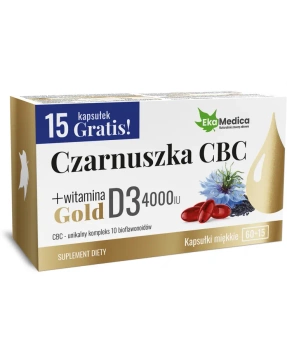 EkaMedica Czarnuszka CBC Gold + Witamina D3 4000 IU, 75 kapsułek