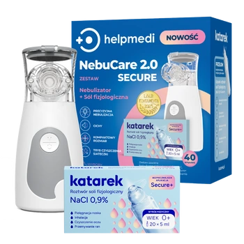 HelpMedi Nebucare 2.0 Secure Nebulizator + Katarek Secure+ Sól fizjologiczna