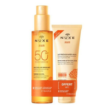 NUXE SUN Olejek w sprayu do opalania twarzy i ciała SPF50+ 150ml + Mleczko chłodzące po opalaniu 100ml