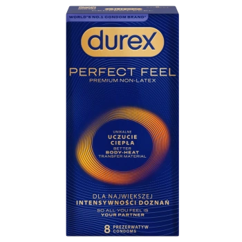 Durex Perfect Feel Premium Non-Latex Unikalne uczucie ciepła Prezerwatywy, 8 sztuk