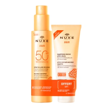 Nuxe Sun Duo Mleczko w sprayu do opalania do twarzy i ciała SPF50 150ml + Żel pod prysznic po opalaniu 100 ml